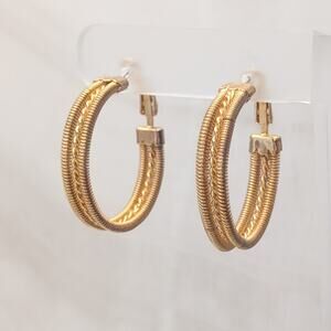 Vintage Stud Earrings Extra Large Rich Gold Tone Statement Hoops 1.25"